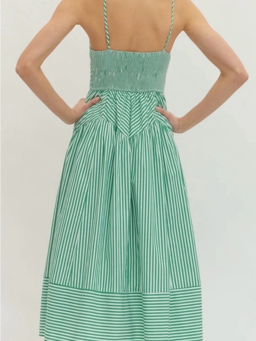 NWT FARM Rio Green & White Striped Midi Dress, NWT, XS - Picture 2 of 8